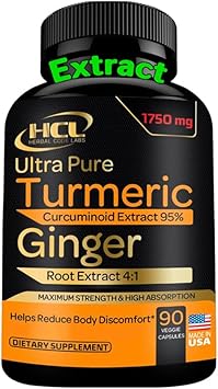 HCL HERBAL CODE LABS - Curcuma com Gengibre – 1750mg de 95% Curcuminoides e Extrato de Gengibre – Cápsulas Fortes de Suporte Natural para as Articulações – Suporte Antioxidante – 90 Caps