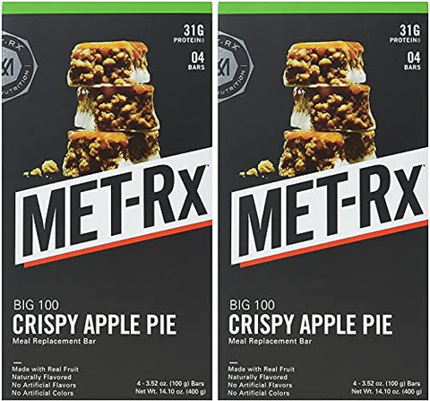 Big 100 Barra de Proteína, Substituto de Refeição, 30g Proteína, Sem Glúten, Torta de Maçã Crocante, 100g cada, 8 Unidades (Embalagem Pode Variar) - MET-Rx
