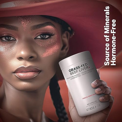 Superalimento de Fígado Bovino Desidratado, Não Desengordurado, em Cápsulas Glandulares, Vitaminas de Fígado Bovino, Carne de Fígado Não-OGM, Criado em Pasto - Codeage