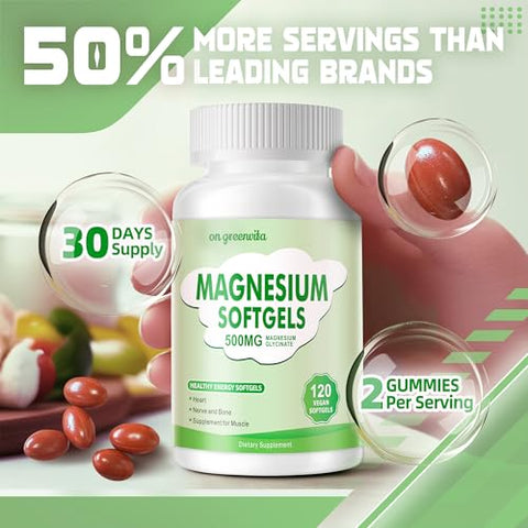 on greenvita - Magnésio Glycinate 500mg – Cápsulas Softgels de Fácil Absorção para um Sono Reparador – Alta Bioacessibilidade