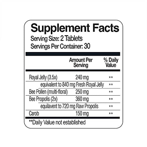 BEE & YOU - Bee and You – Comprimido de Geleia Real, Extrato de Própolis, Pólen de Abelha, Superfood 100% Natural, Ultra Puro, Suporte Imunológico, Melhora Energia, Concentração, Antioxidantes, Fresco, Keto, 100g