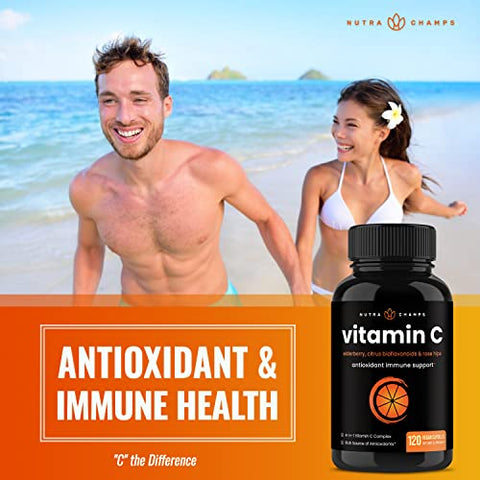 2 Pack) Vitamina C 1000mg com Sabugueiro, Bioflavonoides Cítricos | Aumente sua imunidade! - NutraChamps