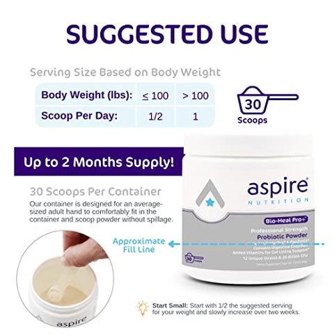 Aspire Nutrition - Bio-Heal Pro Plus – Pó Probiótico 6 em 1 para Mulheres, Homens e Crianças | Saúde e Bem-Estar