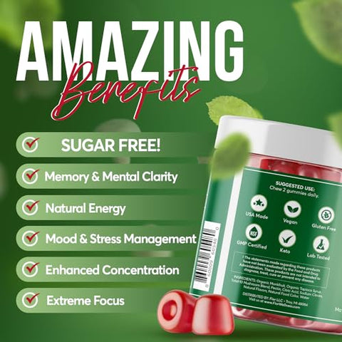 Gummy de Cogumelo Sem Açúcar Naturalmente, 10 Cogumelos em 60 Unidades, Complexo de 10 Cogumelos, Cabelo de Leão, Chaga, Cordyceps, Reishi, Cauda de Peru, Maitake, Shiitake, 10g Blend de Cogumelos - FIOR