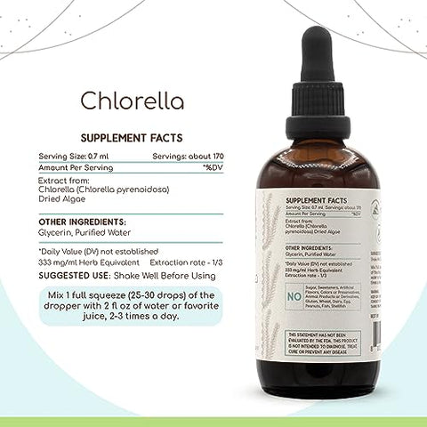 HerbEra - Chlorella B120 Extrato Herbal em Gotas Líquidas Concentradas, Livre de Álcool, Chlorella Natural (Chlorella vulgaris) Planta Inteira Seca (120 ml)