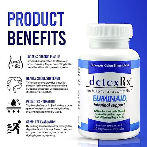 Eliminaid® | Auxílio suave para eliminação em momentos de estresse, doença, imobilidade, viagem, mudanças na dieta ou como resultado de medicamentos prescritos | Marca DetoxRx® em destaque - DetoxRx