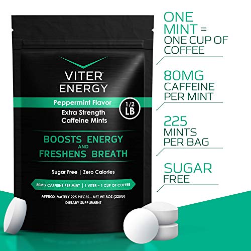 Menta Forte com Cafeína 80mg, Vitaminas B, Sem Açúcar (8oz, Embalagem a Granel) - Viter Energy