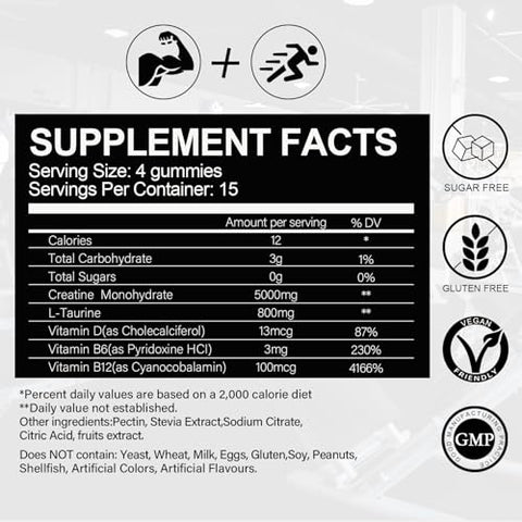 vidabotan - Gomas de Creatina Monohidratada Sem Açúcar 5g para Homens – Marca: Gummies