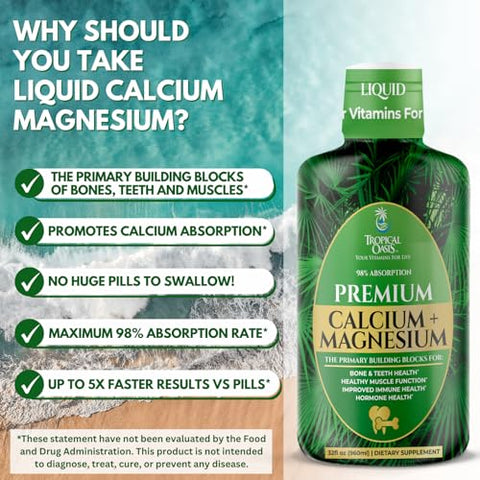 Cálcio Líquido Magnésio para Saúde Óssea – 946 ml, 64 Porções - Tropical Oasis