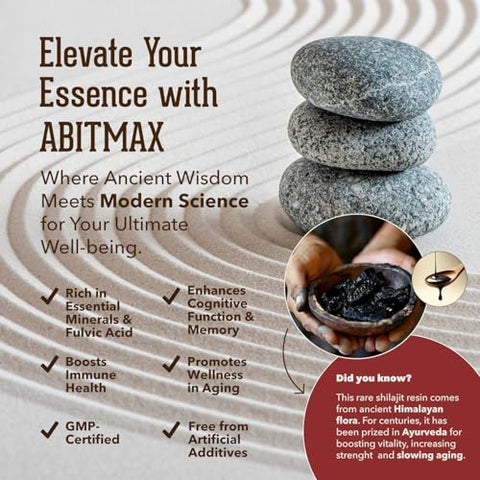 ABitmax - Shilajit Resina Orgânica Pura do Himalaia 50g, Alta Potência 800mg, Grau A Dourado, 85 Minerais Traços