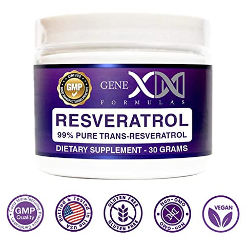 Genex Formulas - GENEX Trans Resveratrol 1000mg Pó Trans-Resveratrol Puro Micronizado Grau Farmacêutico 99% 30 Porções ou 30g 1g por Dia Suprimento de 30 Dias Fabricado em GMP
