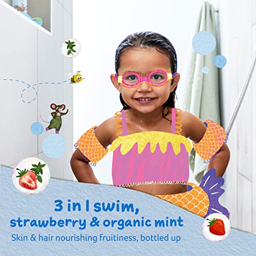 Kids 3 em 1 Natação, Morango e Hortelã Orgânica 250 ml, Gel de Banho, Shampoo e Condicionador, Indicado para Pele Seca, Sensível e Propensa a Eczema - Childs Farm