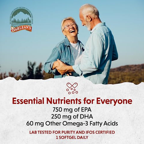 Barlean's - Barlean’s Ideal Ômega 3 Óleo de Peixe, 1.000 mg Cápsulas Softgels, Grau Farmacêutico EPA