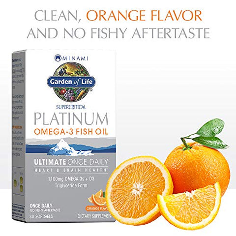Minami Supercritical Platinum Ômega 3 Óleo de Peixe – Laranja, 30 Softgels, Ômega 3 de Óleo de Peixe Único para o Coração - Garden of Life