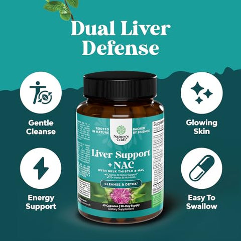 Natures Craft - Suplemento de Suporte Hepático com NAC – Fórmula Herbal com N Acetil Cisteína, Silimarina, Extrato de Cardo Mariano, Raiz de Dente-de-leão, Extrato de Alcachofra, Bitartarato de Colina e mais