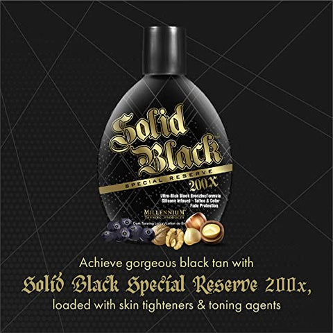 Millennium Tanning Products - Bronzeador Millennium Tanning Solid Black Special Reserve 200X, Loção Bronzeadora c/ Protetor de Tatuagem, 400ml