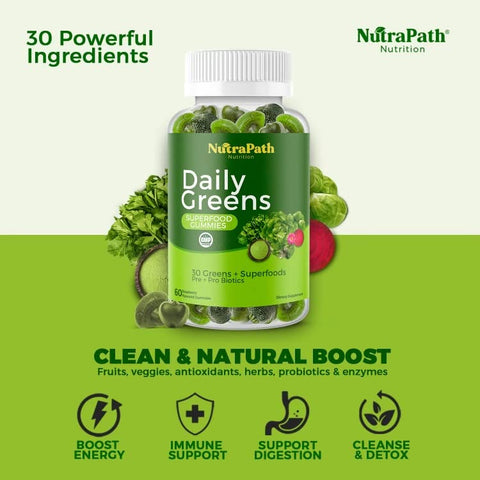 NutraPath - Superfood Daily Greens Gummies – Frutas, Vegetais e Super Alimentos para Imunidade e Energia – 60 Gummies