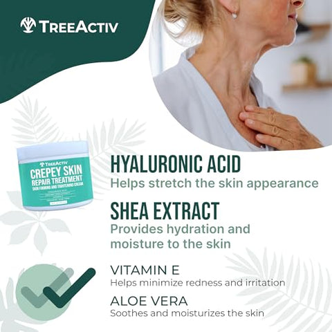 Tratamento Reparador para Pele Enrugada, 2-Pack, Creme Firmador para Rosto e Pescoço, Loção Firmadora e Tonificante com Ácido Hialurônico, Tratamento para Pele Enrugada para Hidratar Pele Seca - TreeActiv
