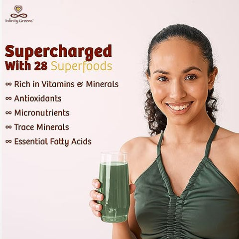 Infinity Greens - Pó Superfood | Suco Verde à Base de Alga Azul Verde com 28 Superfoods Orgânicos | Sem Preenchedores ou Gramíneas | Energia