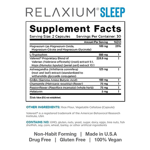 Sleep Aid – Novo e Melhorado, Suplemento Alimentar, Não Viciante, Suporta um Sono Mais Longo e Melhor, 60 Cápsulas, Fornecimento de 30 Dias - Relaxium