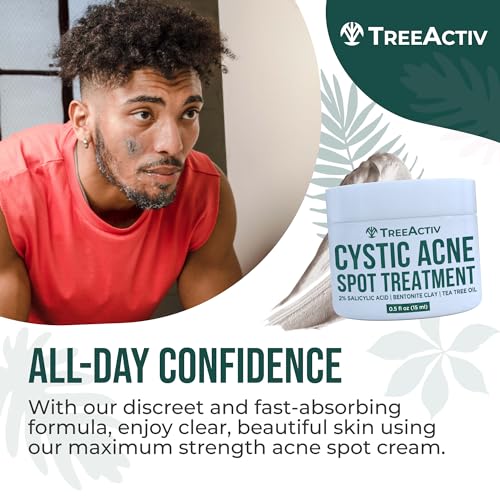 Tratamento para Acne Cística TreeActiv – Ácido Salicílico, Creme para Acne Facial, Tratamento para Acne Hormonal, Creme para Acne Facial e Corporal, Tratamento para Manchas de Acne