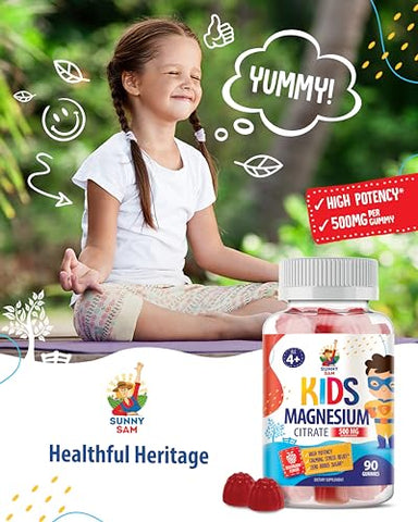 SUNNY SAM - Gomas de Magnésio sem Açúcar para Crianças – Marca: Gummies Magnésio – 60 g