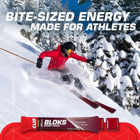 Clif Bloks - CLIF BLOKS – Sabor Cereja Preta com Cafeína – Gomas Energéticas – Não-OGM – Baseado em Plantas – Combustível Rápido para Ciclismo e Corrida – Carboidratos e Eletrólitos Rápidos – 60g (18 unidades)