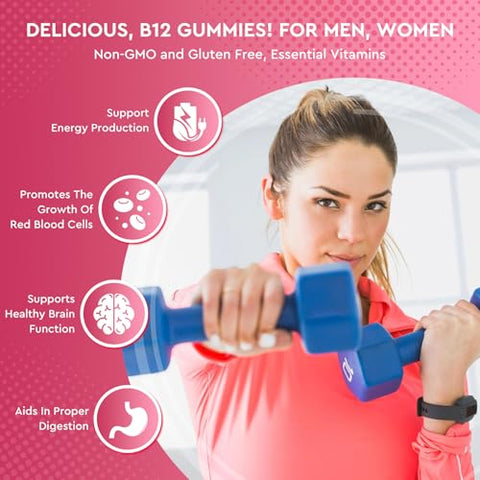ReviNutra - Vitaminas B12 Gummies – 5000 mcg Methylcobalamin com Ferro, Vitamina C, D3