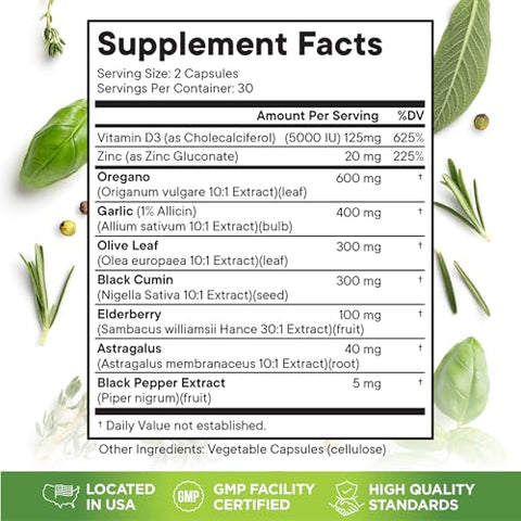 Superfood MD - Óleo de Orégano 6000mg Extrato de Alho 4000mg Folha de Oliveira 3000mg Óleo de Semente Negra 3000mg Suporte Imunológico Astragalus