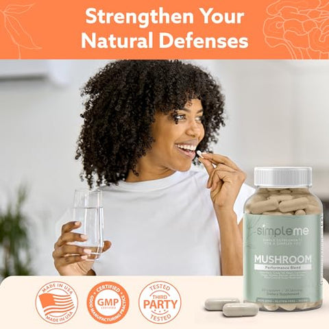 SIMPLEME - Suplemento de Cogumelos Multi-Mushroom – Complexo para Cérebro, Suporte Imunológico, Nootrópicos – Mistura de Desempenho com Lion’s Mane, Turkey Tail, Reishi, Cordyceps, Chaga, Maitake, Shiitake e Mais