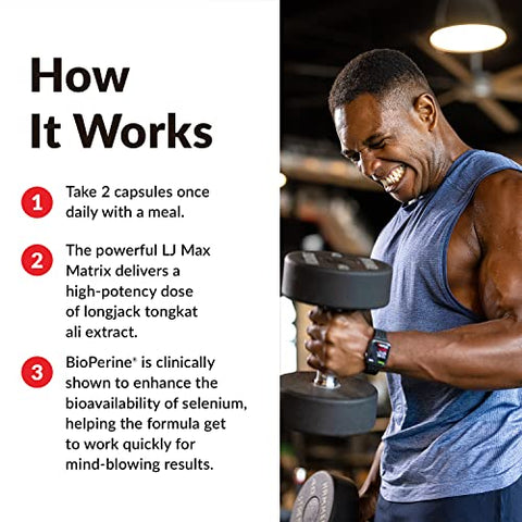 Longjack Tongkat Ali Max para Homens, Suplemento de Resistência e Vitalidade Masculina com Extrato de Tongkat Ali e Ingredientes Naturais Chave para Absorção Superior, 1200mg, 60 cápsulas - Force Factor