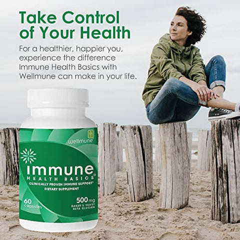 Immune Health Basics - Ultra Strength Immunity – Suporte Imunológico Comprovado Clinicamente – Wellmune Beta Glucano Altamente Purificado – Cápsulas Livres de Glúten, Não Alérgicas, Não-OGM e Veganas – 60 Cápsulas, 500 mg
