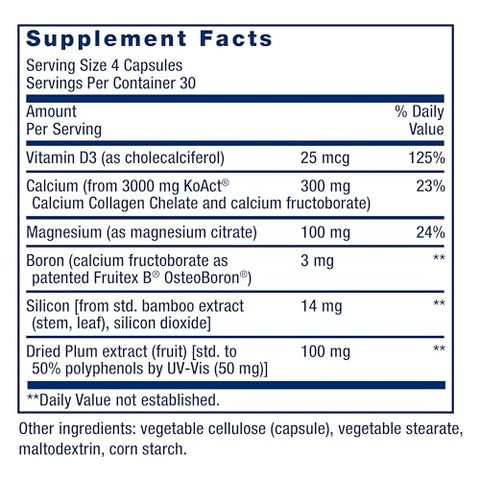Fórmula de Colágeno para Fortalecimento Ósseo Life Extension, Quelato de Cálcio de Colágeno, Fructoborato de Cálcio, Vitamina D3, Citrato de Magnésio, Silício, Extrato de Ameixa Seca, Boro, Livre de Glúten, 100g