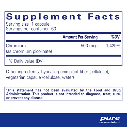 Chromium (Picolinato) 500 mcg – para Lipídios | Comprimidos | 60 cápsulas  Pure Encapsulations - Pure Encapsulations