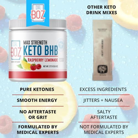 Pó Keto BHB – Framboesa Limonada, 20 Porções – Bebida de Cetonas – Aumente a Energia - Dr. Boz