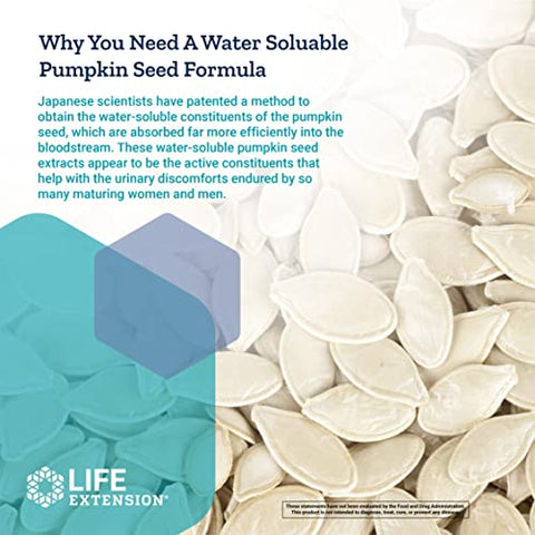 Extrato de Semente de Abóbora Solúvel em Água – Suplemento para Saúde da Bexiga e do Trato Urinário – Não-OGM, Sem Glúten, Vegetariano – 60 Cápsulas - Life Extension