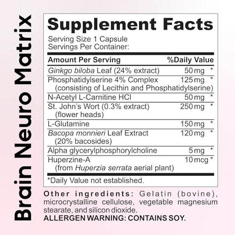Kaitamin - Nootropic Vitamin Brain Matrix – Ginkgo Biloba, Huperzine A, Bacopa Monnieri, L-Carnitine, Phosphatidylserine – Melhora Memória e Concentração