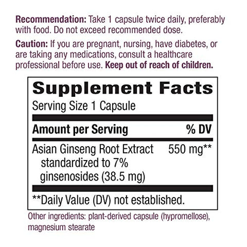 Nature's Way - Nature’s Way Ginseng Asiático Premium, Combate a Fadiga*, 60 Cápsulas