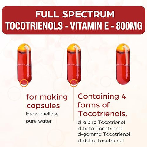 Kroppssund - Tocotrienol Full Spectrum – Tecnologia de Fusão Avançada, Vitamina E-Tocotrienol 800mg, Antioxidante Poderoso, Cardiovascular, Alta Taxa de Absorção – 120 Cápsulas
