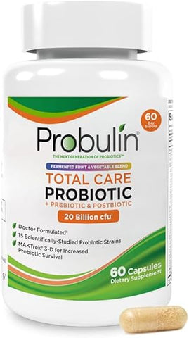Total Care Pre Pro Postbiotic – 20 Bilhões CFU, 60 Cápsulas Veganas (Embalagem de 1) - Probulin