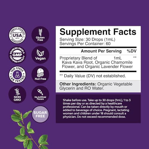 Natures Craft - Potent Liquid Kava Kava Drops – Extrato de Kava Concentrado com Camomila e Lavanda – Gotas Adaptogênicas Saborosas para Suporte ao Humor com Raiz de Kava – Vegano Não