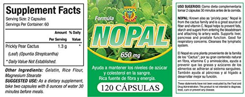 Capsulas de Nopal: Set 2 Frascos 120 capsulas cada – Puro y autentico – Ayuda a la digestion, reduce el colesterol, limpia el colon - Nutrisalud Products