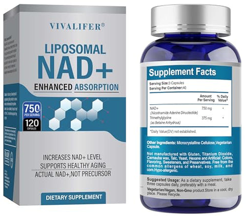 DQQI - Liposomal NAD 750 mg – 120 Cápsulas Ultra-Puras para Máxima Absorção – Alternativa ao Nicotinamida Ribosídeo – Promove Anti-Envelhecimento, Suporte Antioxidante, Metabolismo