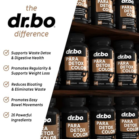 DR. BO - Pílulas de Limpeza do Cólon – Desintoxicação Corporal: Suplemento Natural para Limpeza Intestinal e Perda de Peso – Complexo de Limpeza para Estômago, Mulheres, Homens e Crianças – Artemísia, Nogueira Preta e Cravo