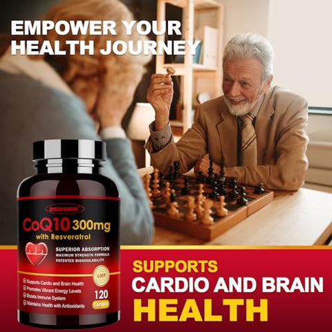 CoQ10-300mg com Trans-Resveratrol e PQQ – Potente Antioxidante para Saúde – 60 Cápsulas - ZEBORA