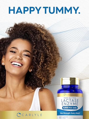 Enzima Lactase Rápida | 9000 FCC | 180 Comprimidos | Alívio Lácteo | Suporte Máximo | Sem OGM, Sem Glúten | 180g - Carlyle