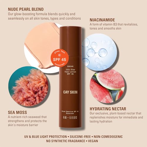 Isle Glow Loção Facial FPS 45, Hidratante, Protetor Solar, Fórmula Leve, Hidrata, Protege e Suaviza a Pele, 45 ml - Cay Skin