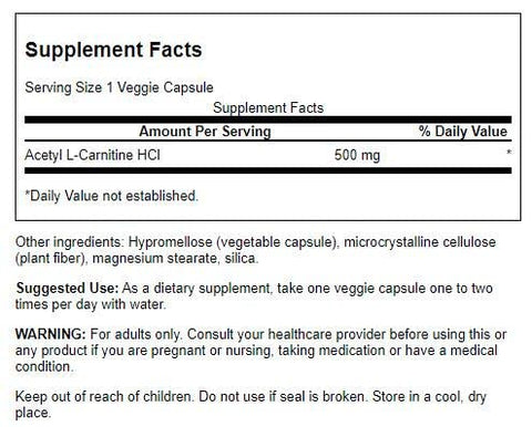 Acetyl-L-Carnitine – Suplemento de Aminoácido Promovendo Saúde Cognitiva – 60 Cápsulas - Swanson