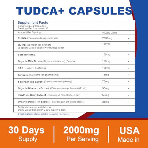 Spliferkou - Tudca Liver Support 2000mg – Suplemento para o Fígado com Sais Biliares, Cardo de Leite e Nac – 60 Cápsulas para 30 Dias – Suporte para o Fígado, Desintoxicação e Sistema Imunológico